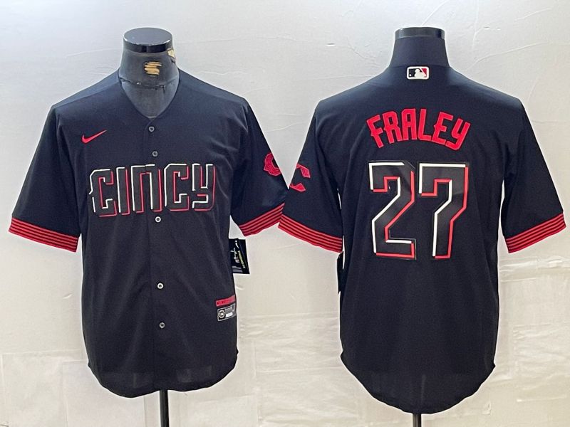 Men Cincinnati Reds #27 Fraley Black City Edition Nike 2024 MLB Jersey style 1